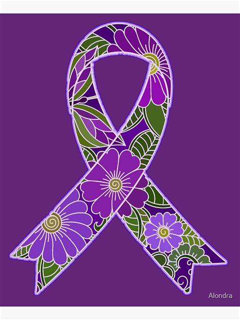 Purple Awareness Ribbon With Floral Design Poster For Sale By Alondra Redbubble