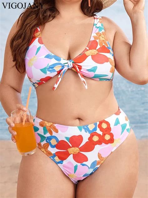 Vigojany Print Strapped Piece Plus Size Bikini Women Push Up