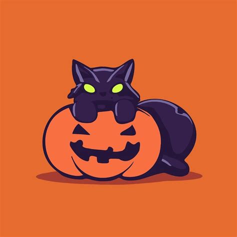 Lindo gato negro de halloween con ilustración de calabaza malvada gato