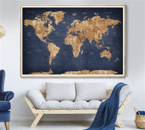 World Map Push Pin Wall Art Printable Templates Free