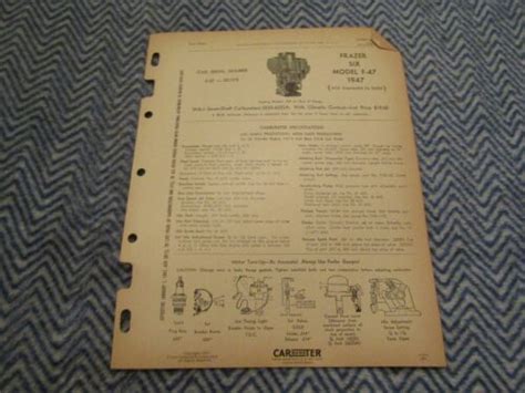 Holley Carburetor Data Spec Chart 1947 Frazer Six Model F 47 Ebay