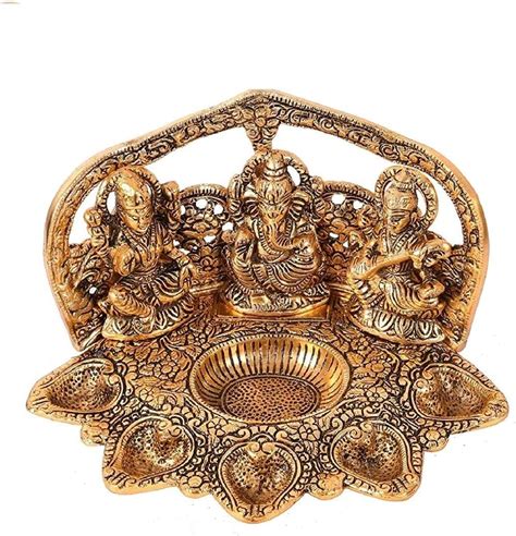 Buy Laxmi Ganesha Saraswati Idol Diya Oil Deepak Metal Lakshmi