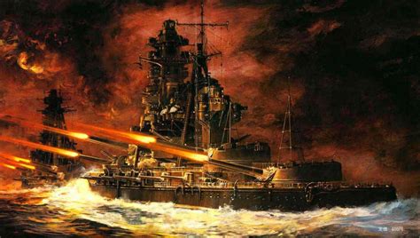 Imperial Japanese Battleships Kirishima And Hiei Firing At US Navy