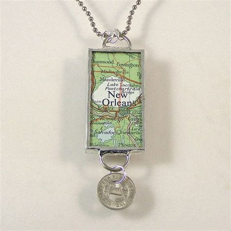 New Orleans Vintage Map And Coin Pendant Necklace By XOHandworks Coin