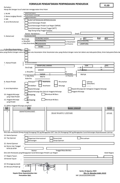 Formulir F103 Student Nomor Handphone Email Dsnlingk A Desa