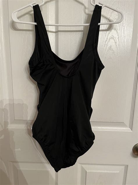 Black White Longitude One Piece Swim Suit Size Gem