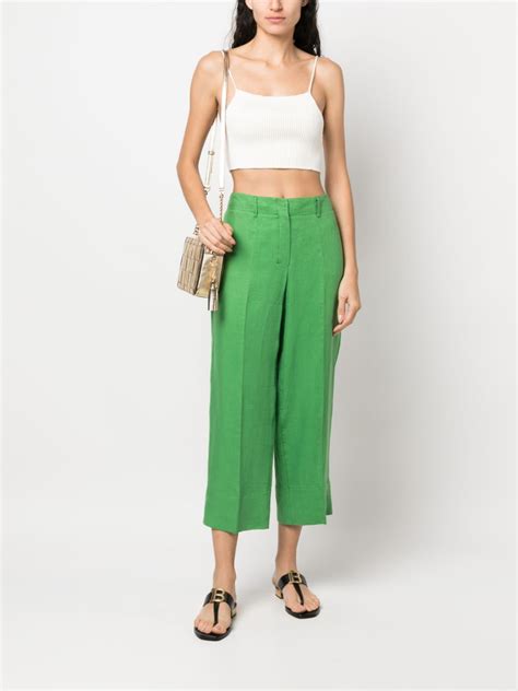 S Max Mara Washed Linen Cropped Trousers Green Farfetch