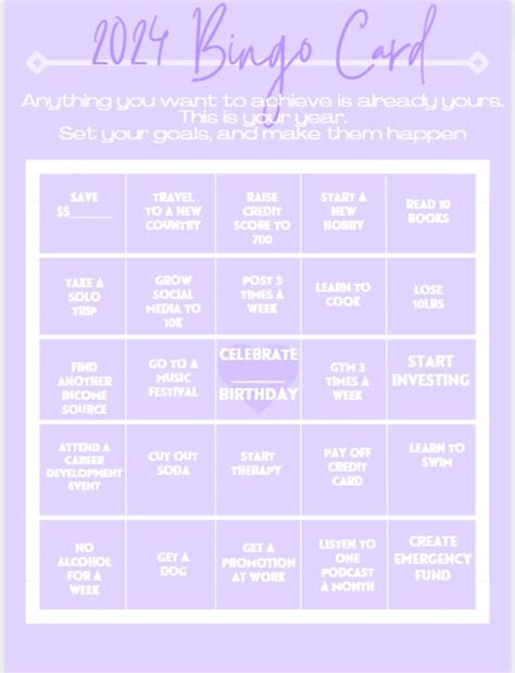 2024 Goal Setting Bingo Card Etsy