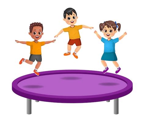 Des Enfants Mignons Sautent Sur Un Trampoline Isol Vecteur Premium