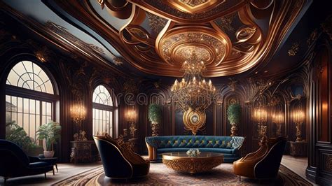 Luxury Interior of a Classic Baroque Living Room. 3D Rendering Stock ...