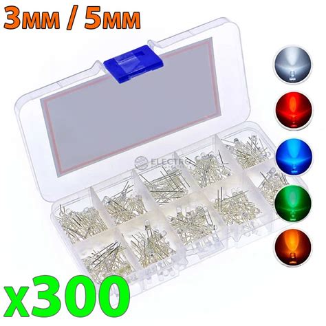 KIT 300 Diodos LED 3mm 5mm Transparentes Con Caja 5 Colores