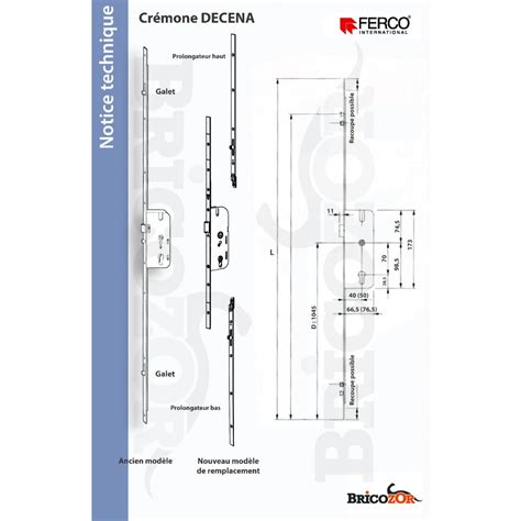 Serrure à larder 3 points ajustable axe 40 mm Decena FERCO Bricozor