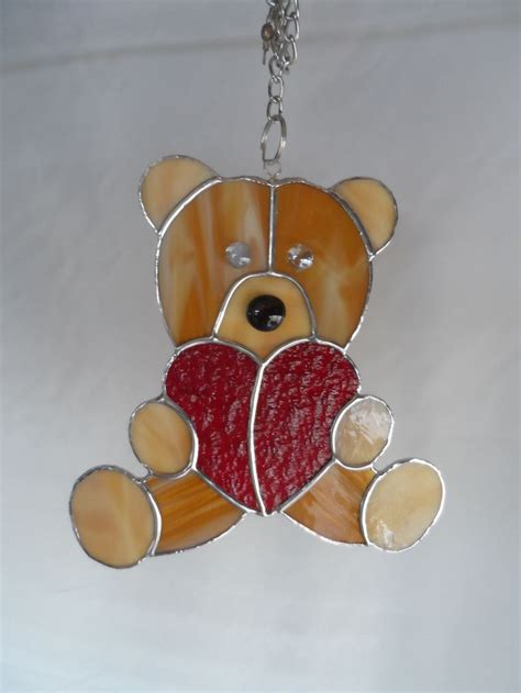 Stained Glass Teddy Bear Hanger Holding A Heart Available At Jitter