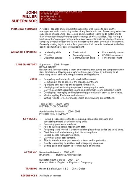 Supervisor Resume Template Pdf Supervisor Leadership