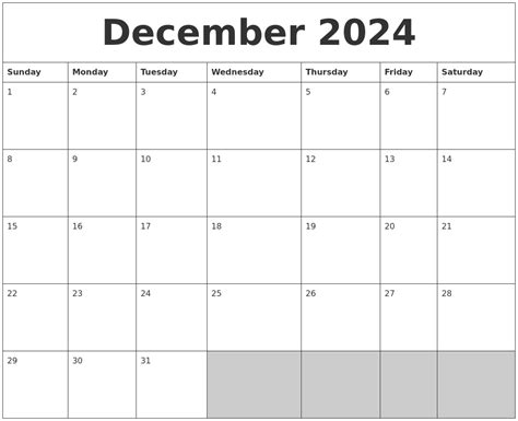 December 2024 Blank Printable Calendar