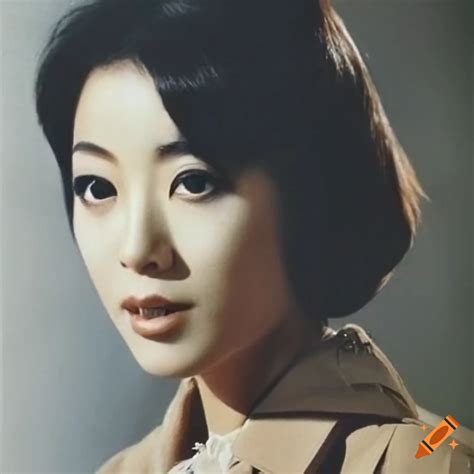 Retro French Movie Poster Featuring A Japanese Actress In A Beige Trench Coat On Craiyon