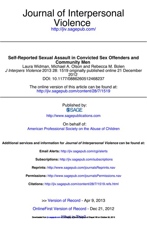 PDF Self Reported Sexual Assault In Convicted Sex Offenders And Community Men