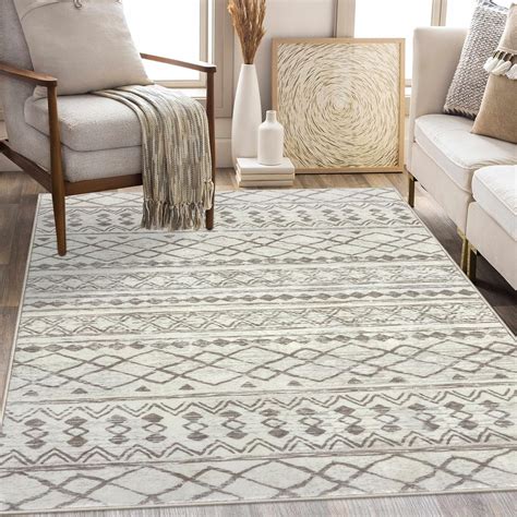 Amazon KUTA Area Rug 4x6 Beige Boho Moroccan Washable Rugs For