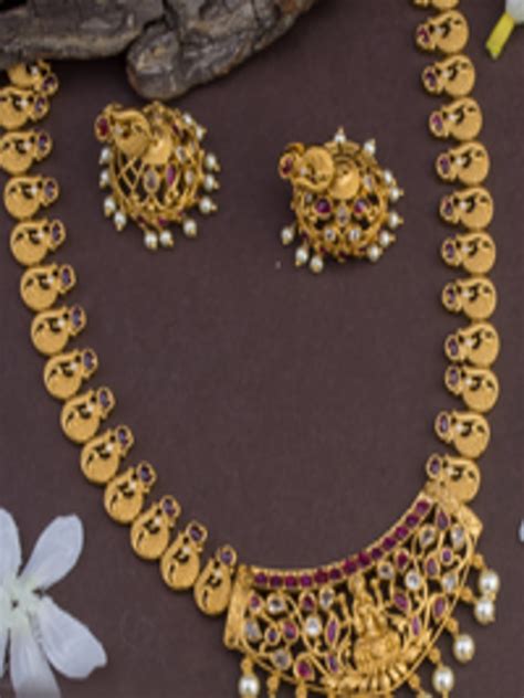 Buy Alankruthi Gold Plated Pink White Stone Studded Beaded Temple