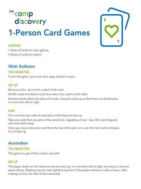 One-Person Card Games: Instructions and Rules for Solitaire, Wish ...