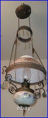 Antique Victorian Bradley Hubbard Hanging Parlor Oil Lamp Original