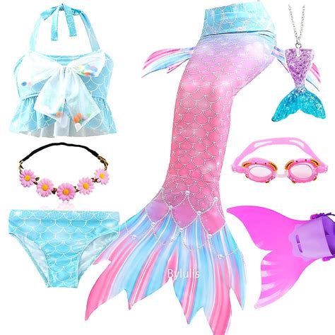 Girls Bathing Suit Mermaid Tails Beach Swimsuit Costumes With Monofins