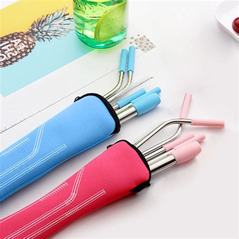 Bubble Tea With Silicone Tip Cover Home Stainless Steel Reusable Straw Set Ebay