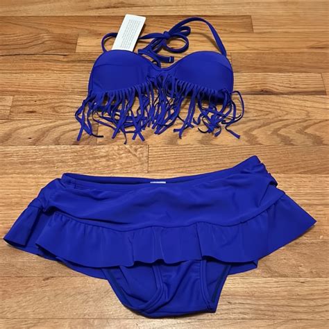 Hula Honey Swim New Hula Honey Triangle Pc Bikini Fringe Top