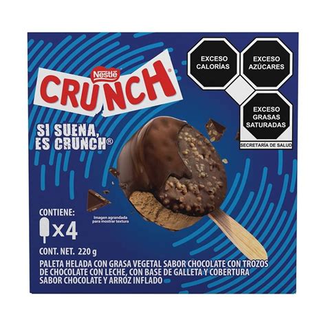 Paletas heladas Nestlé Crunch sabor chocolate y arroz inflado 4 pzas de