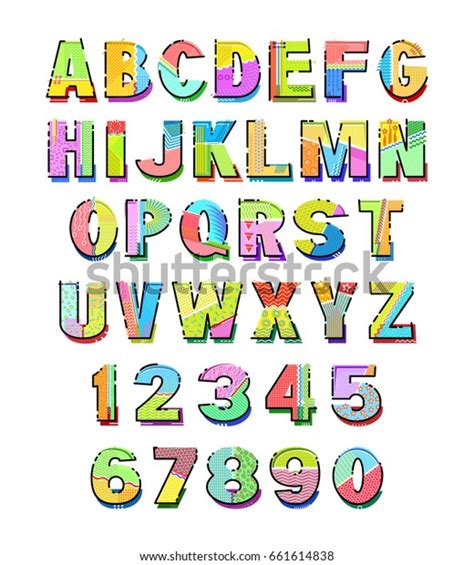 Memphis Style Alphabet Uppercase Letters Numbers