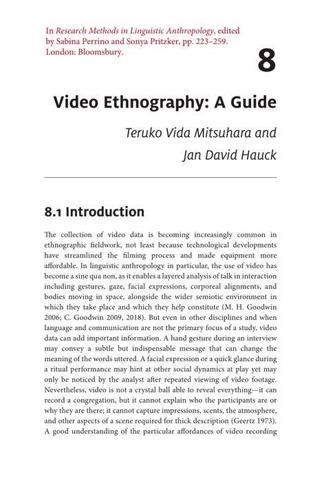 Pdf Video Ethnography A Guide