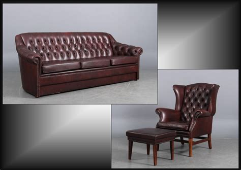 Chesterfield Stil Reklapstol Med Skammel Samt Sofa