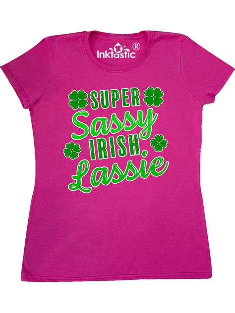 Inktastic Super Sassy Irish Lassy With Green 4 Leaf Clovers Womens T