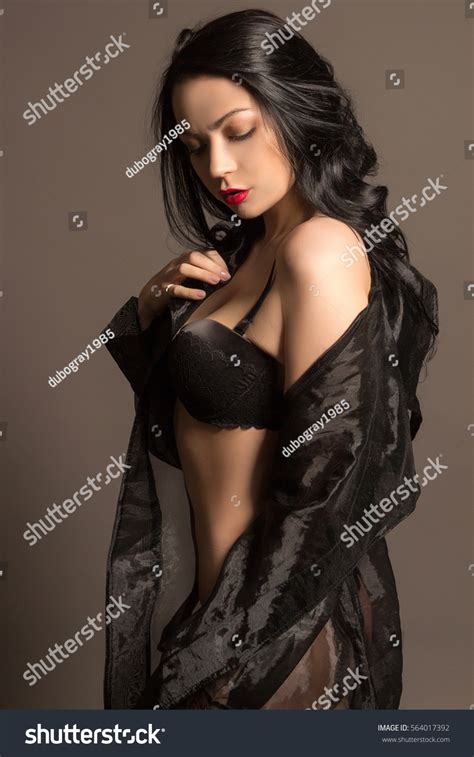 Beautiful Sexy Brunette Black Lingerie Negligee Stock Photo Shutterstock