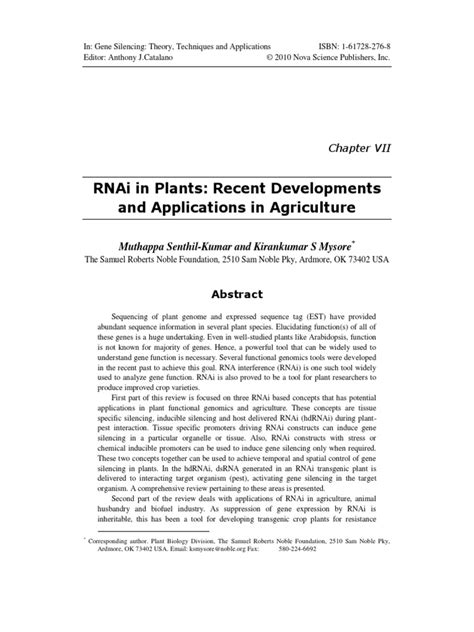 RNAi in Plants Recent Developments and Applications in Agriculture ...