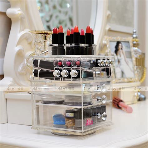 Aila Clear Acrylic Rotating Lipstick Compact Nail Polish Holder Makeup