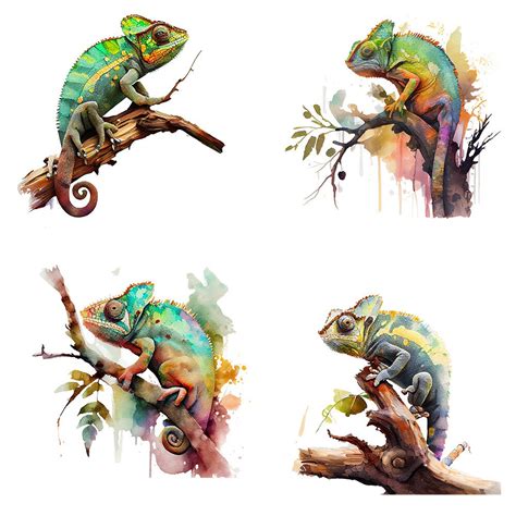 Chameleons Clipart Pngs Watercolor Tropical Reptiles Card Making