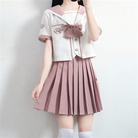 Japanese Pink Sailor Uniforms Pleated Skirt Sets Kawaii Fashion Shop