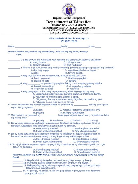 First Periodical Test In Epp Pdf