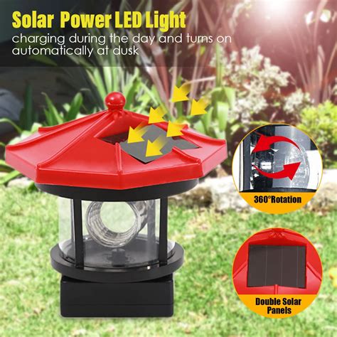 Led Solar Lights Lighthouse Statue Shape Solar Powered Lamp Rotating