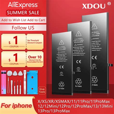 XDOU High Quality Battery For IPhone X XR XS 11 12 13 Mini Max Pro