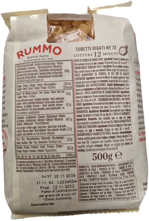 Rummo Tubetti Rigati No 72 Pasta 500g