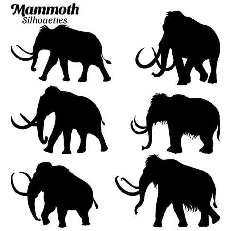 Mammut Silhouetten Vektorillustrationsset Premium Vektor