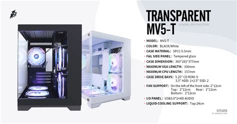 1STPLAYER Megaview MV5-T M-ATX Case - Black/White (Build-in 3 ARGB Fan ...