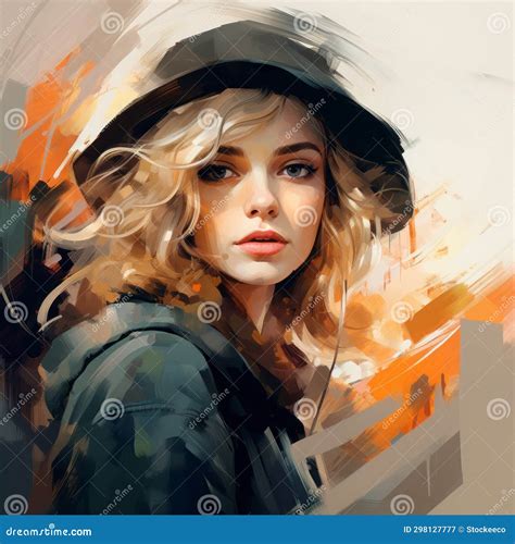 Expressive Speedpainting of a Beautiful Girl in a Hat Stock ...