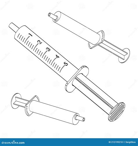 Syringe 5ml Set Vector Line Art Stock Vector Illustration Of