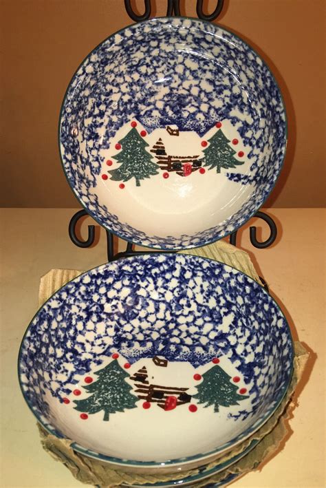 Cabin In The Snow Bowls Tienshan Folkcraft Set Of Soup Salad