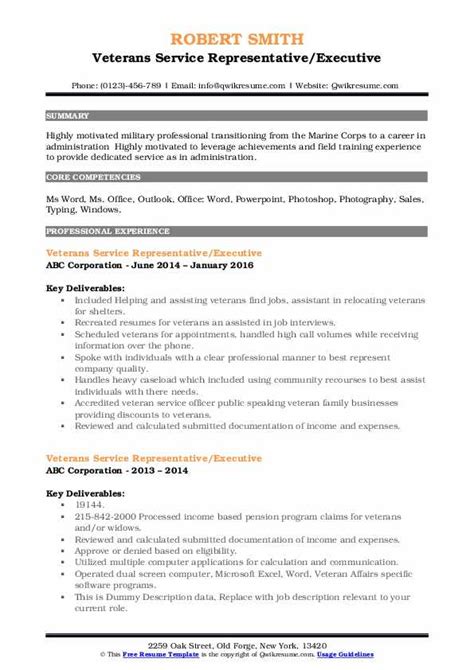 Veterans Service Representative Resume Samples Qwikresume