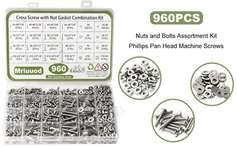 960 PCS Nuts And Bolts Assortment Kit Washers Set Stainless Steel 304