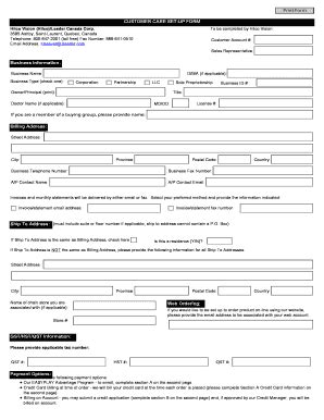 Fillable Online New Account Set Up Form Canada Fax Email Print